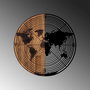 Wallity Accesorio Decorativo de Pared World Map 321, Madera y Metal, Negro y Nogal, 56 cm Diámetro